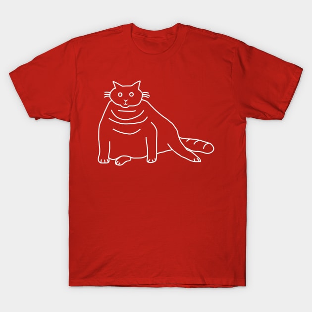 White Line Minimal Chonk Cat T-Shirt by ellenhenryart